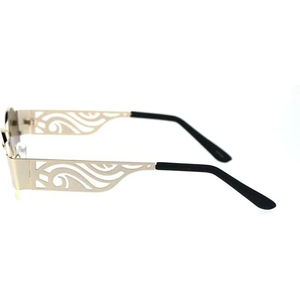 Oval Sunglasses Gold Frame Wave Cutout Unique Mens Fashion Shades Hip Hop Classy